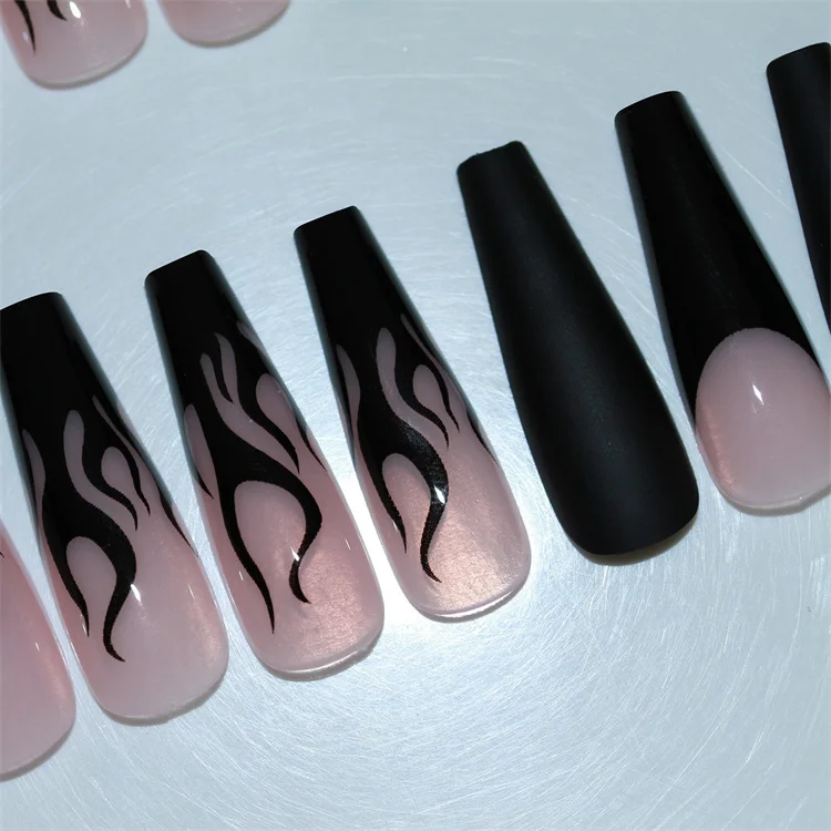 

New arrival flame coffin false nail tips full cover artificial fingernails matte acrylic nail supplies cue tip u as acrilicas, Picture