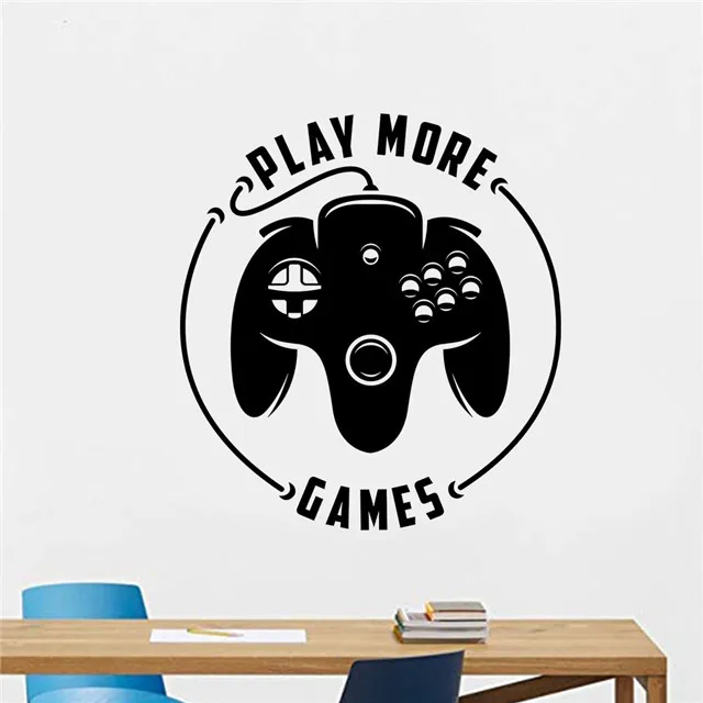 

Carved Game Stickers Living Room Wall Decoration PLAY MORE GAMES Letter Print Stickers, As picture