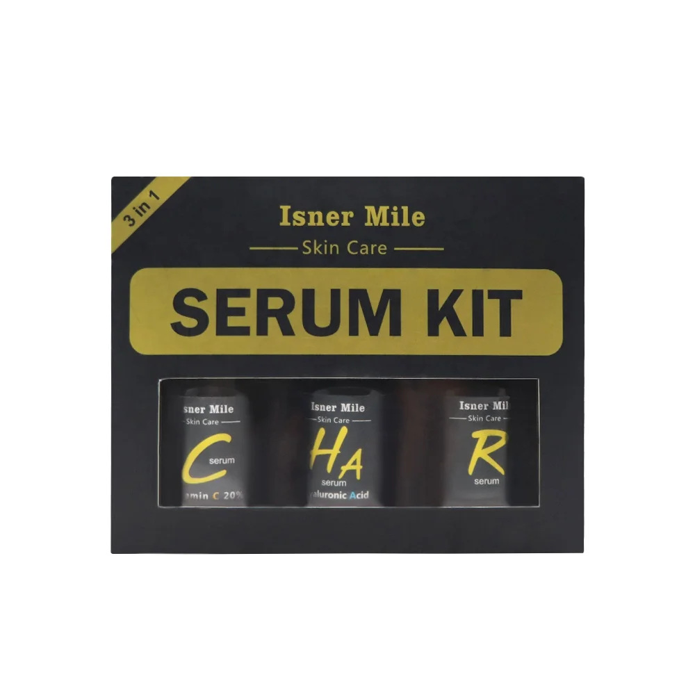 

Isner Mile OEM/ODM 3 In 1 Face Serum Kit with Vitamin C 20%, Retinol 2.5%, Hyaluronic Acid Serum Anti-Aging Serum for Face care, Transparent colorless