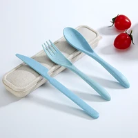 

Portable Tableware Wheat Straw Cutlery Travel Kids Fork Spoon knife Set With Case
