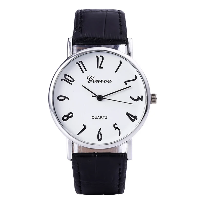 

WJ-5976-2 Black Leather Strap Geneva Trendy Charming Simple Woman Casual Watch