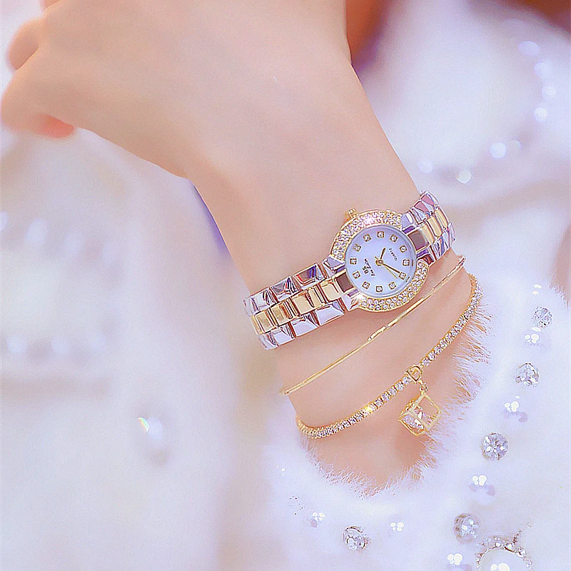 

Lady Diamond Watch Mirror Luxury Quartz Watch Fashion Crystal Women Gold Wristwatch (SK665), As picture