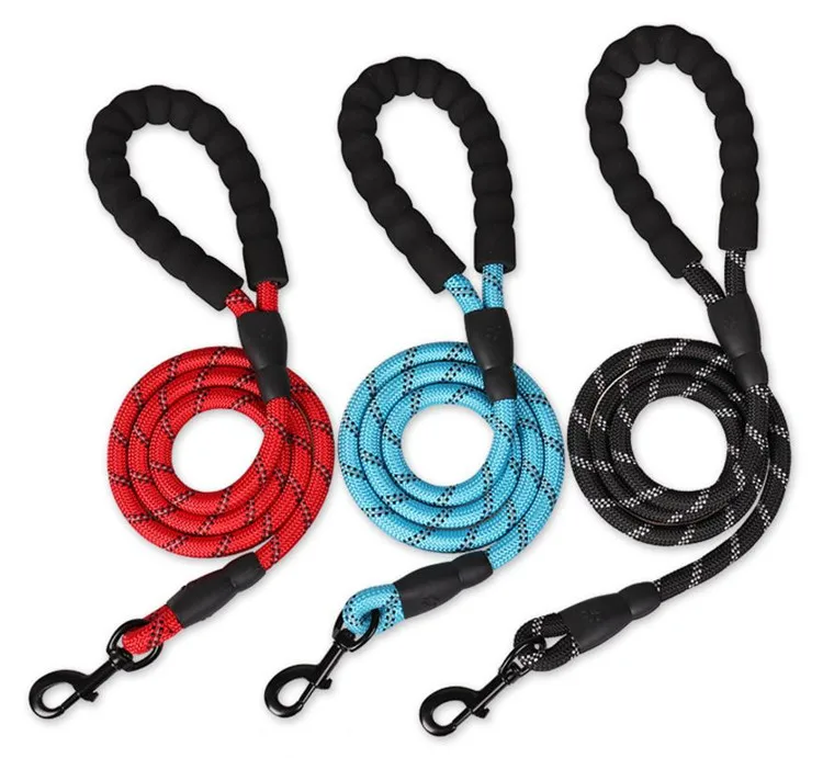 

5FT Strong Rope Dog Leash with Comfortable Padded Handle Pet Bowl Dog Waste Bag Dispenser, Black, blue, green, purple, red and pink or customzed colors