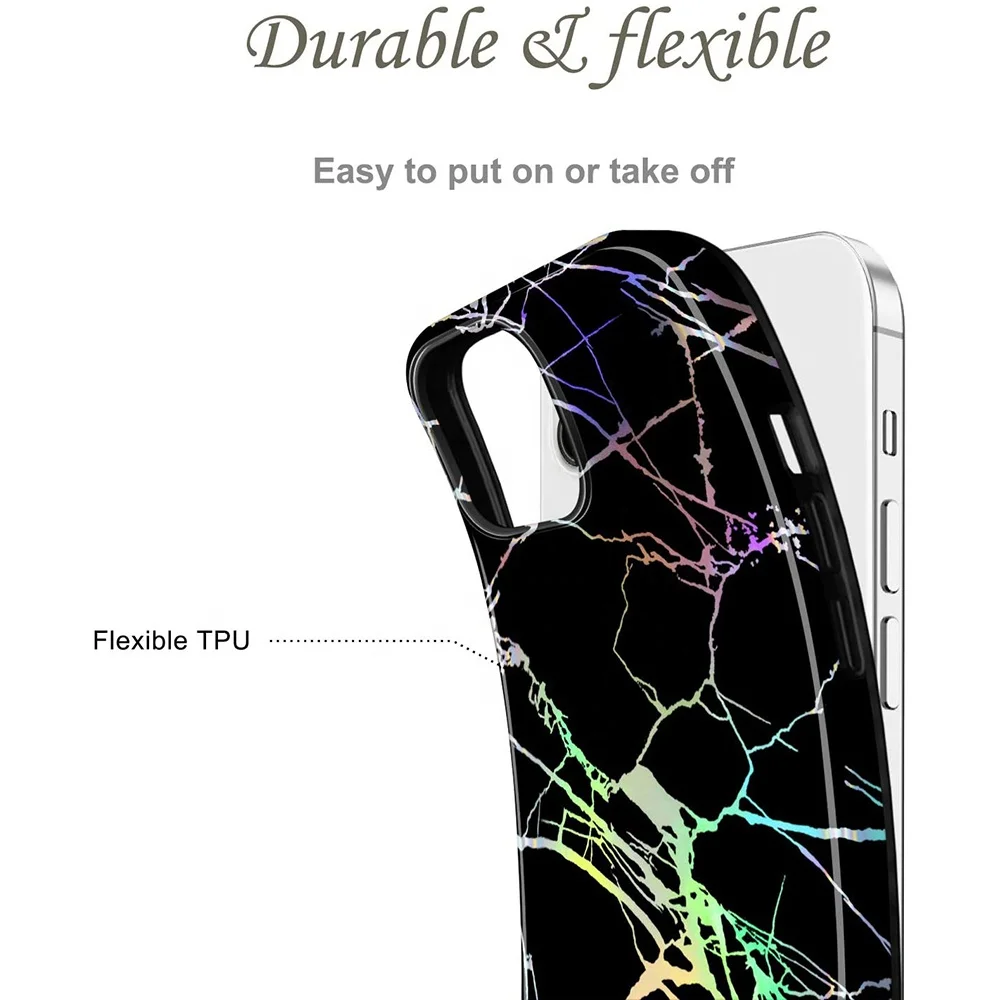 For iPhone 12 Pro Max Protective Cover Sparkle Holographic marble mobile Phone Case for iPhone 12