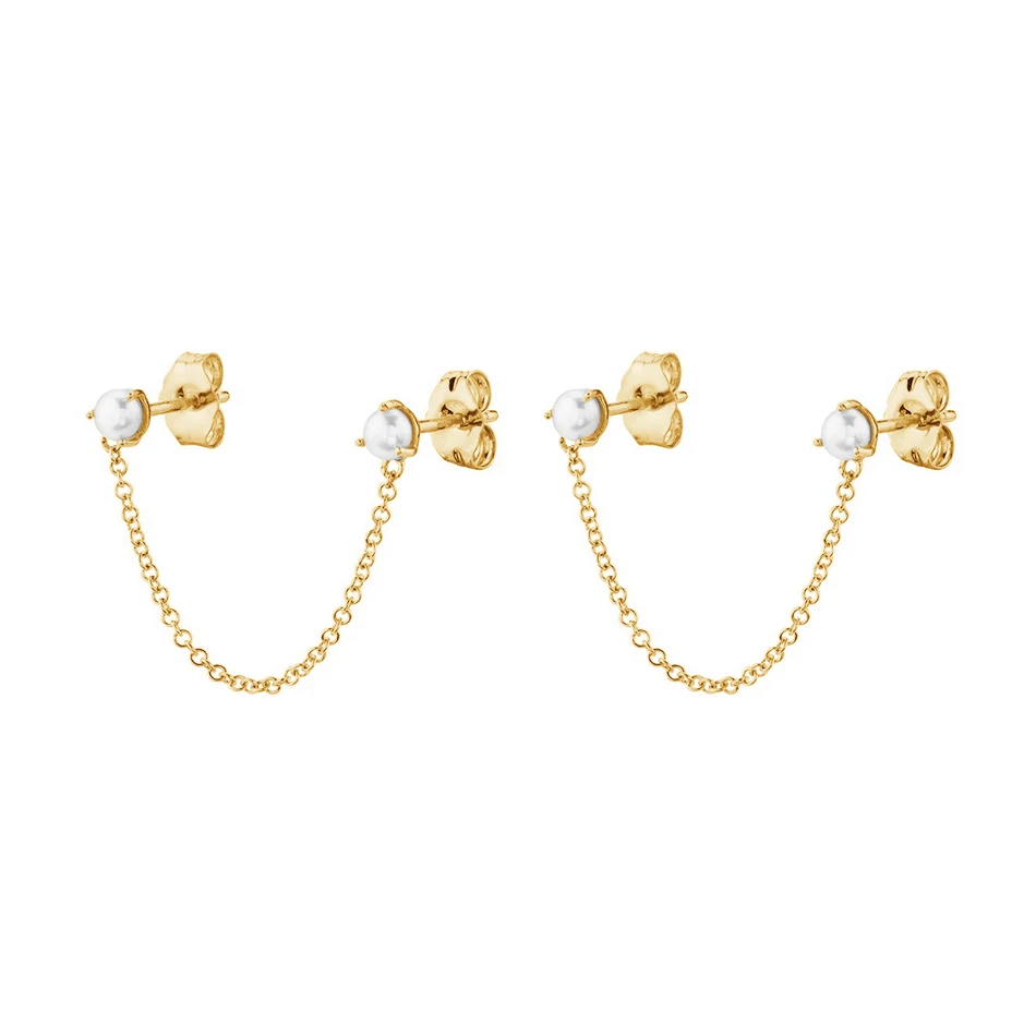 

Woman Fashion Earrings Jewelry 925 Sterling Silver Wholesale 14k Gold Plated Pearl Stud Chain Earrings