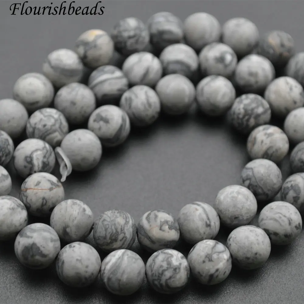 

Frosted Matte Gray color Map Stone Round Loose Beads Necklace making supplies