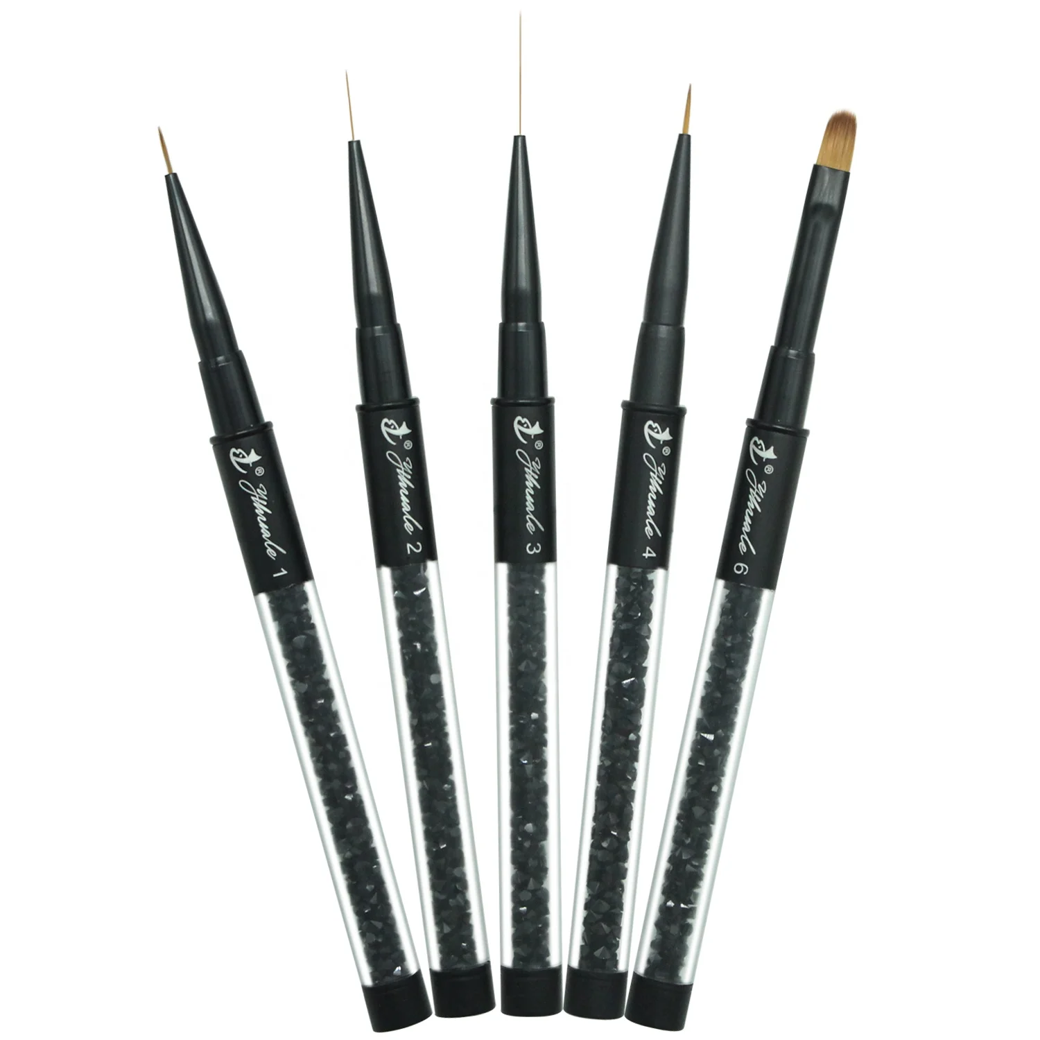 

Yihuale 6pcs/set Black Rhinestone Handle Gel Brushes Set Nail Art Gel Brushes