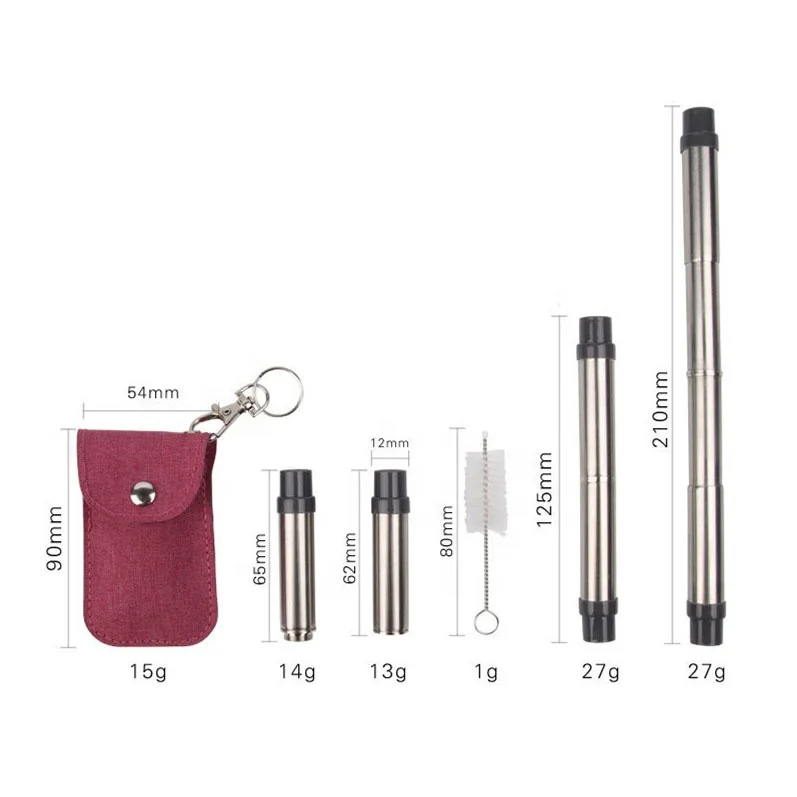 

Portable 12mm Diameter Metal Boba Straw Reusable Telescopic Milk Tea Straw for Travel, Silver