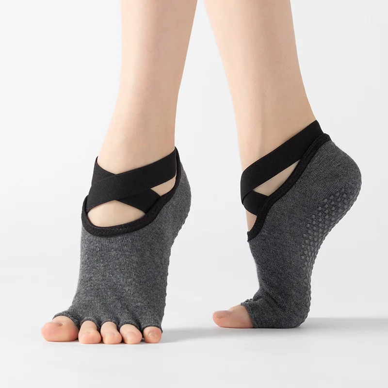 Women's Antislip Grip Five-Toe Barre Socks Wholesale Indoor Toeless Yoga Pilates Socks for Daily Use