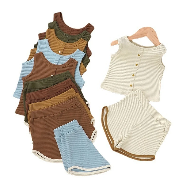 

M869 Toddler Casual Clothes Newborn Girls Ribbed Knitted Sleeveless Vest Top shorts suits baby Clothing set