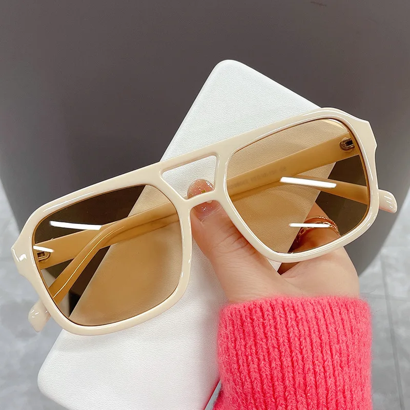 

2022 top seller trending Sun Glasses custom logo double bridge plastic oversized yellow tinted sunglasses