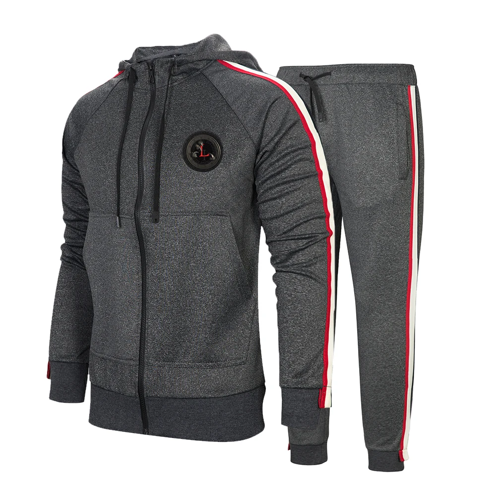 

New fashion design custom logo polyester reflective sweatsuit piping details men sportswear tracksuits, Black