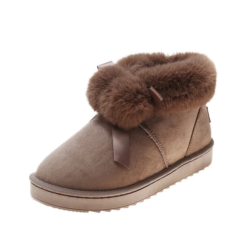 

Women's cotton shoesSeason round head new fur ball Korean style fleece-lined thickened short solid color flat student snow boots