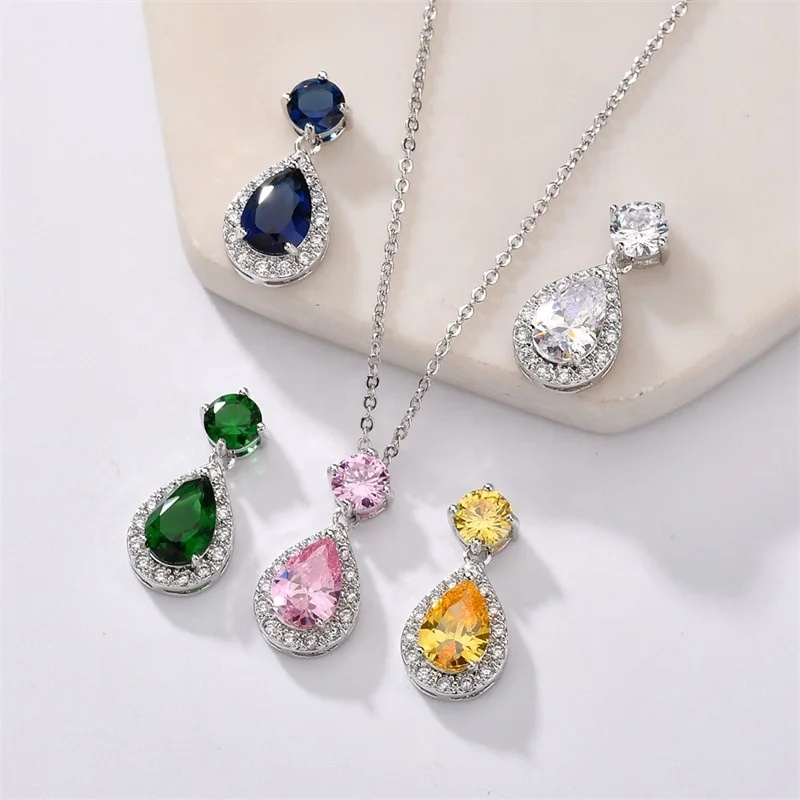 

High Quality Fashion Luxury AAA Zircon wedding Jewelry Water Drop Crystal Diamond Pendants For Statement Necklace Women