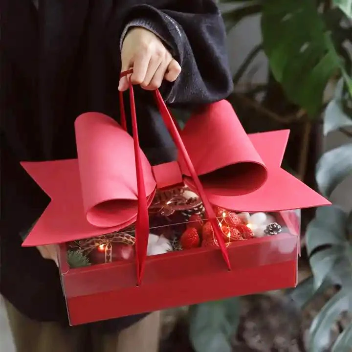 

Luxury Bow Gift Box PVC Transparent Cake Flower Box Mother's Day Valentine's Day Gift Packaging