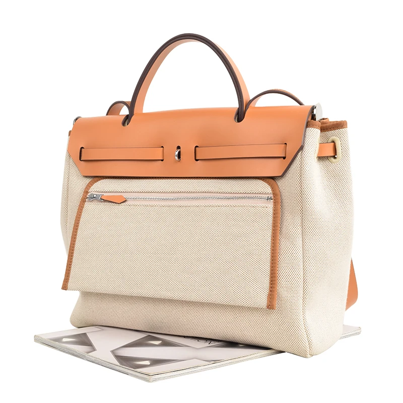 

Latest designer exclusive canvas imported tree cream leather ladies handbags 2021