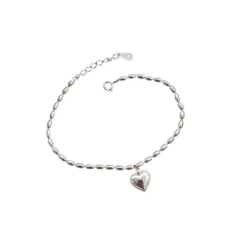 

S925 Sterling Silver Rice Love- Heart Bracelet Female Students Design Sense of Small Retro Sweet Hearts Bracelet