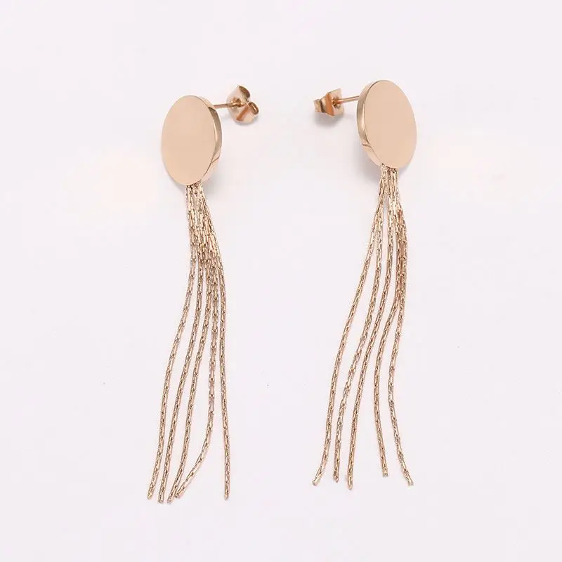 

Allergy Free Rose Gold Plated Tassel Fashion Stainless Steel Fringe Earrings