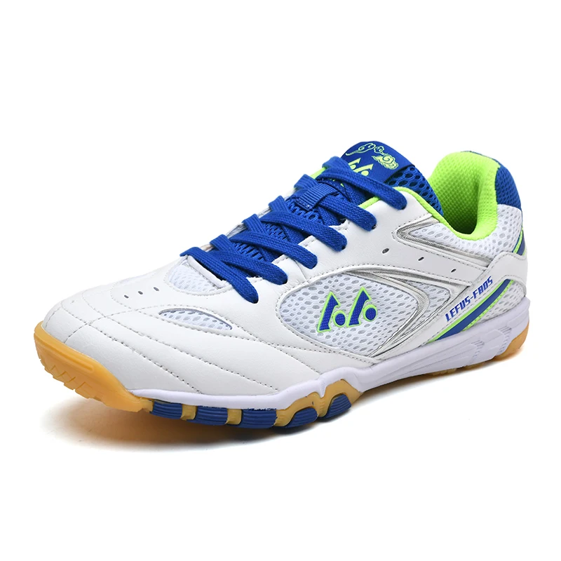 

Latest Newest LEFUS Leather Upper Pingpong Table Tennis Shoes Cleats Badminton Men Dropshipping Service Zapatos de Tenis de Mesa, Orange, white, blue