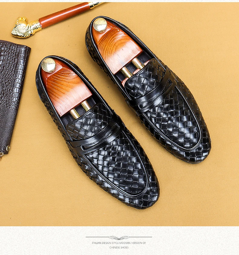 

Giovanini Handmade Weaving leather men genuine cowskin breatheable loafer business casual shoes