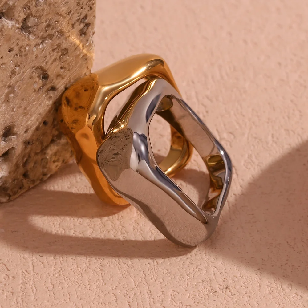 

Geometric Square Gold Plated Ring Minimalist Chunky Stainless Steel Rings Women Jewelry