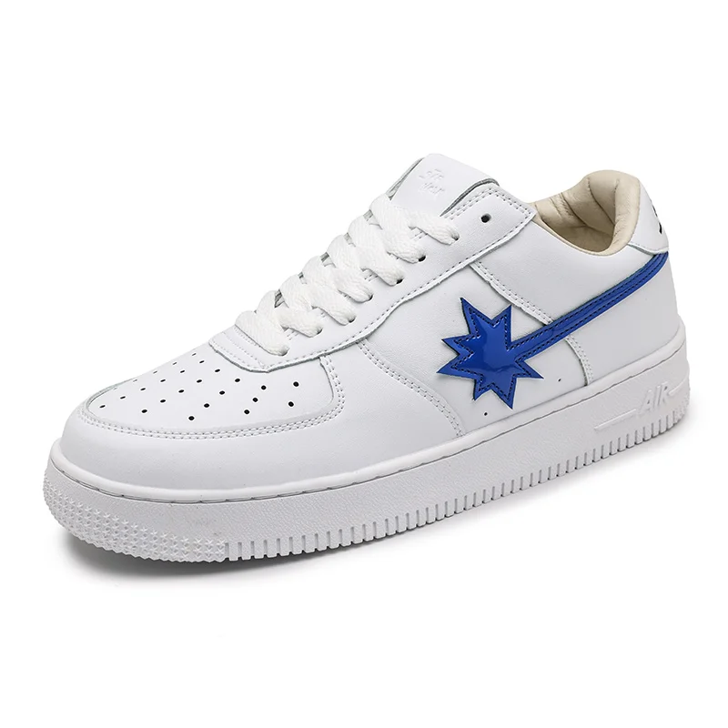 

Ziitop INS explosion super fiber leather AF1 meteor lovers casual board shoes custom shoes, White,blue,black