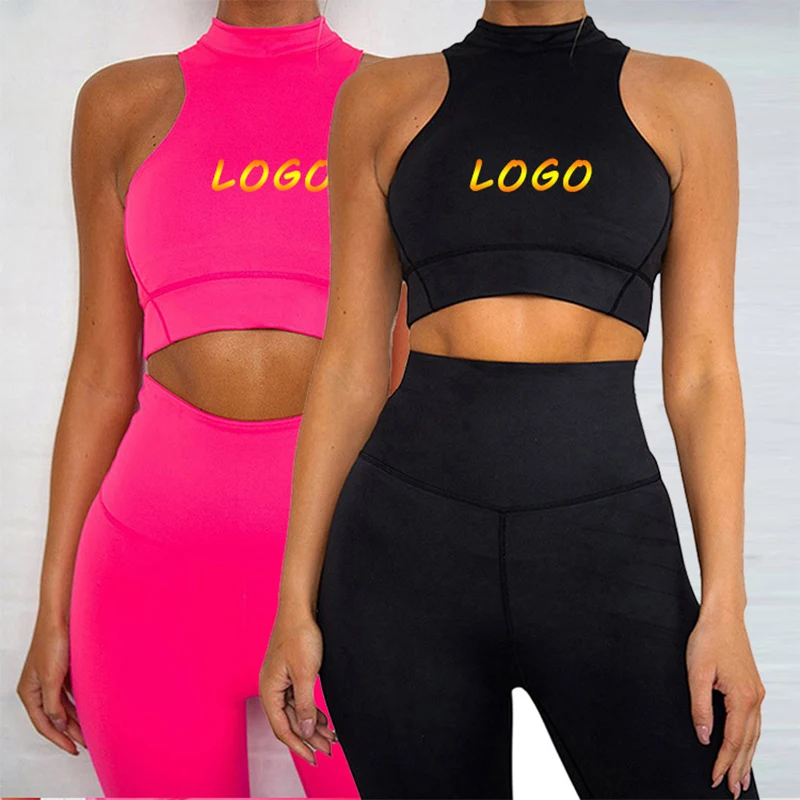 

CUSTOM logo Solid Color Fashion two piece women clothing Sexy shoulder off Yoga Sport Top Gym Wear Women Fitness Yoga wear