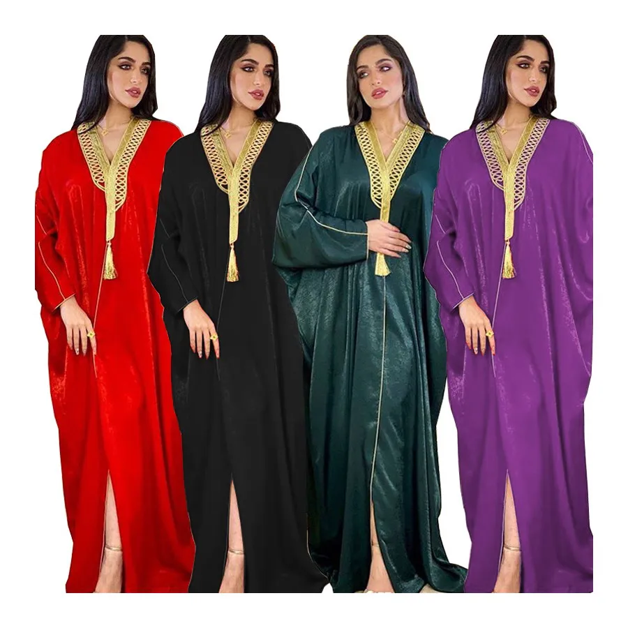 

Foma Dresses AB015 wholesale arab dubai retro luxury velvet muslim abaya women islamic clothing prayer robe long maxi dress, 4 colors