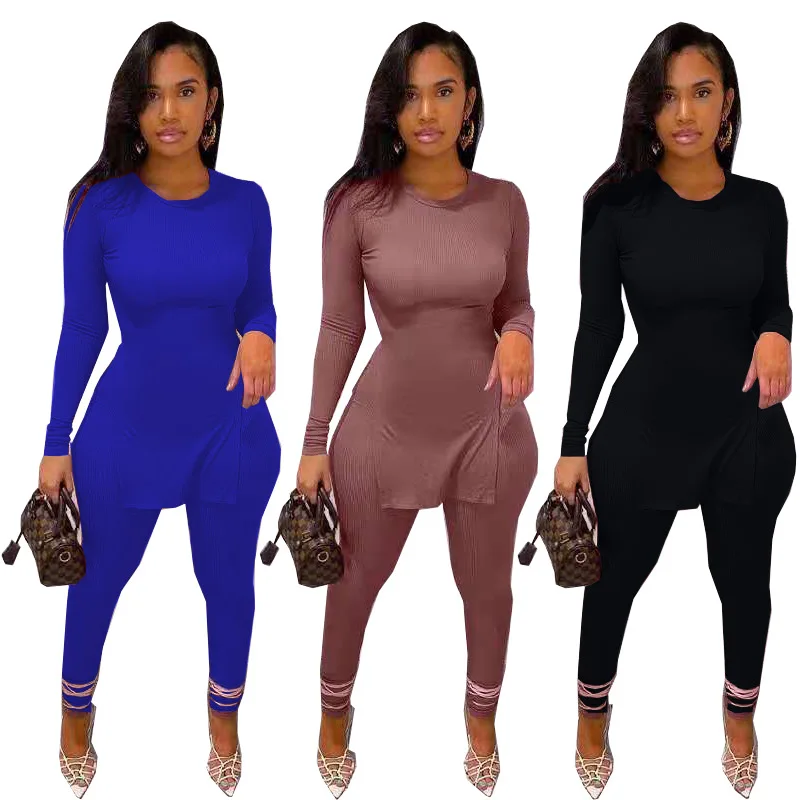 

2021 Women'S Skinny Long Sleeve Fall Women Clothing Matching 2pc Pants Set