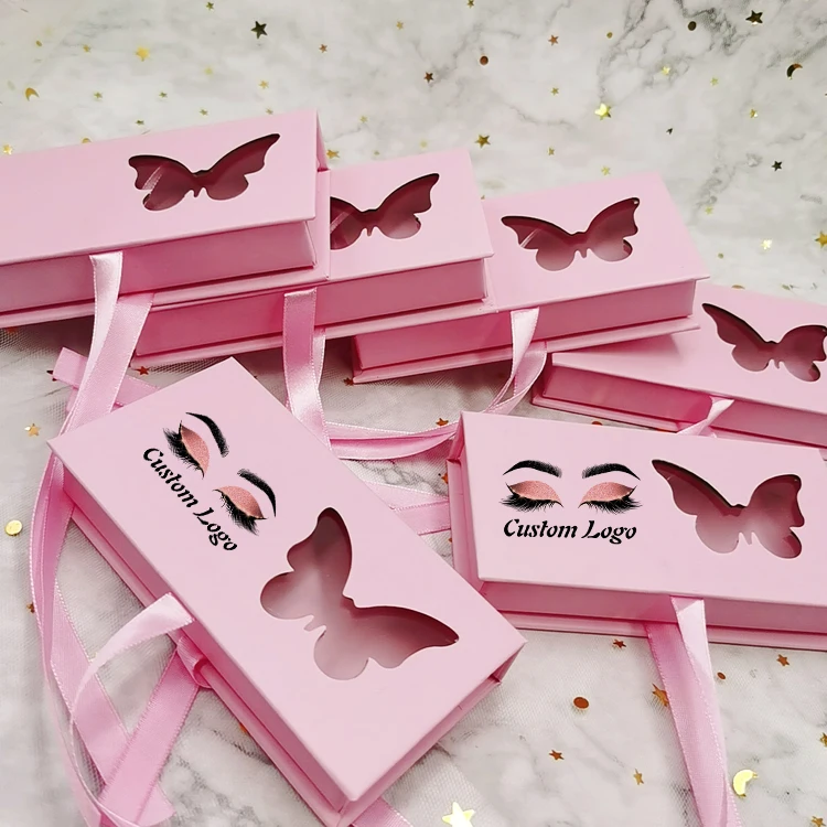 

Wholesale Pink butterfly eyelash box packaging all styles pink custom packaging, All colors for you