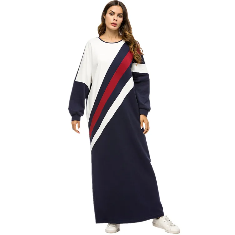 

Fashion ladies clothes color block hoodie dress maxi women dress, Black