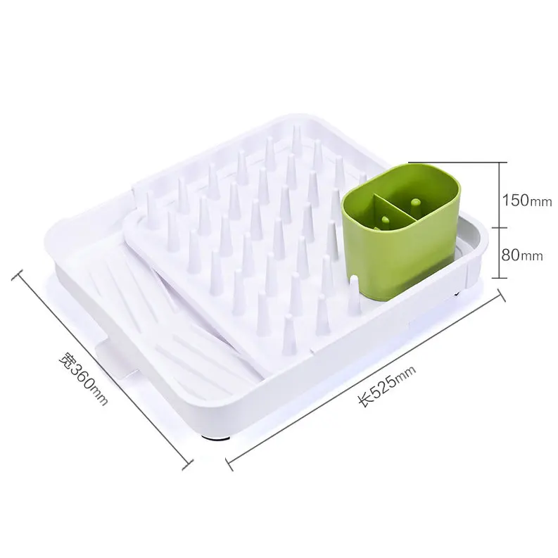 

Expandable Deep Large Dish Drying Rack and Utensil Cutlery Holder, Rustproof ABS Over Sink Dish Rack Basket Shelf, Dish Drainer, White+green