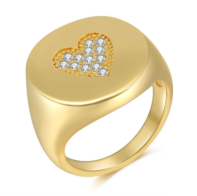 

2021 New Love Heart Ring European Fashion Jewelry Luxury Zircon High Quality 18K Gold Plated Brass Finger Ring Jewelry For Women