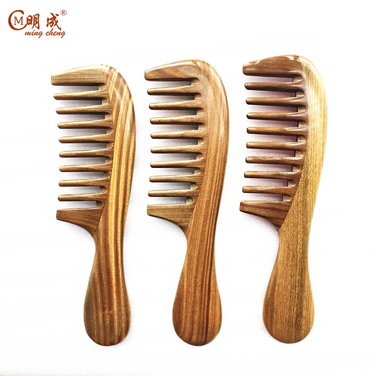 

Natural green sandalwood meridian massage boutique wide tooth thickened handle wide tooth comb with logo