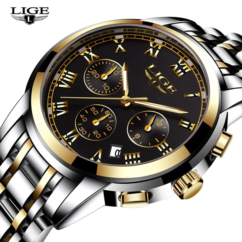 

LIGE 9810 Mens Watches Fashion Business Quartz Watch Men Full Steel Men Chronograph Watch For Male
