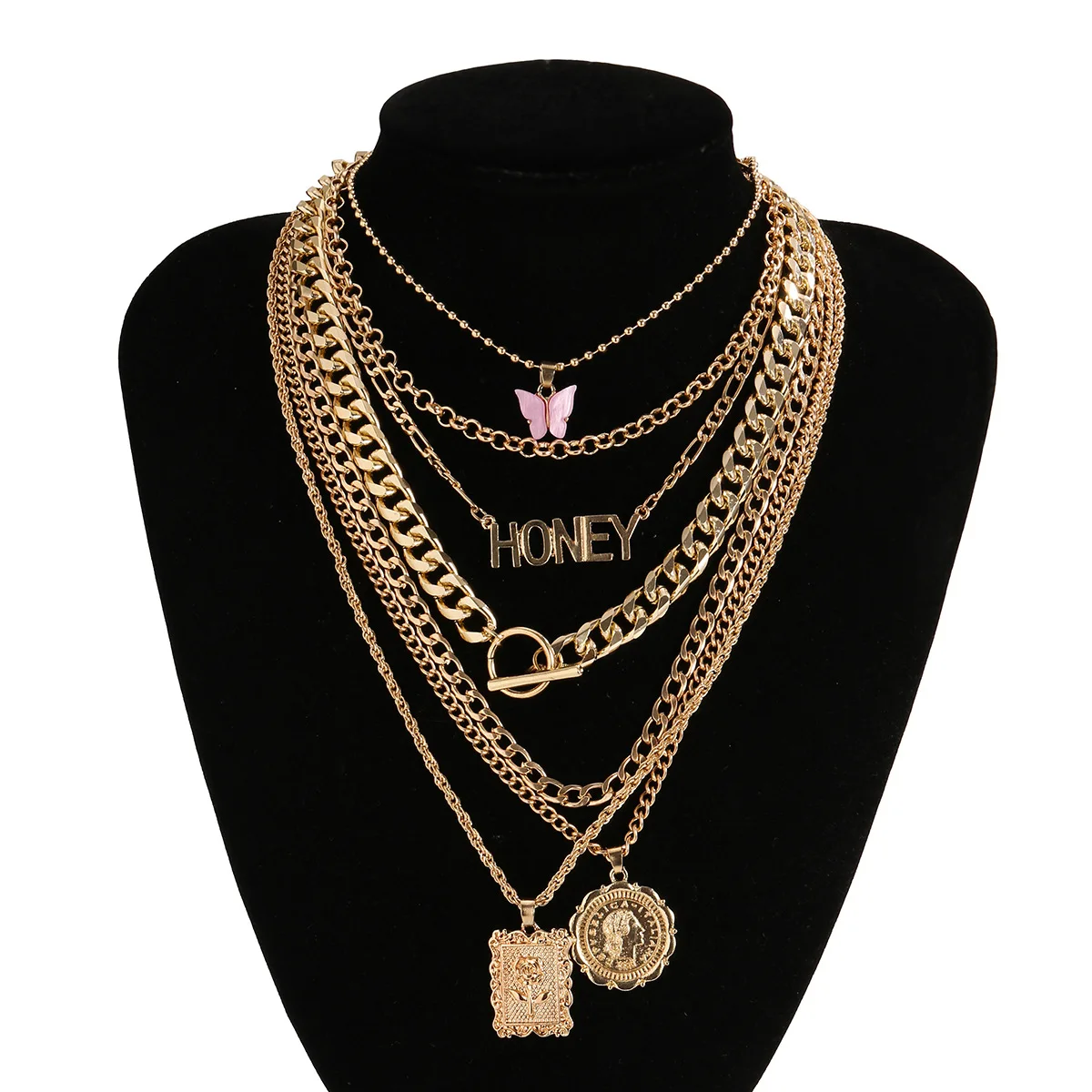 

Aug jewelry 6 pcs set Multi Layer Choker Necklaces For Women Jewelry Accessories Cute Butterfly Necklace Pendant Collar Necklace