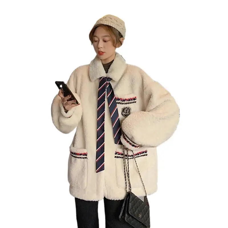 

Xiaoxiang College Wind Lambs Fluffy Coat Women's Wear Autumn and Winter Versatile Lovely Sweet Top