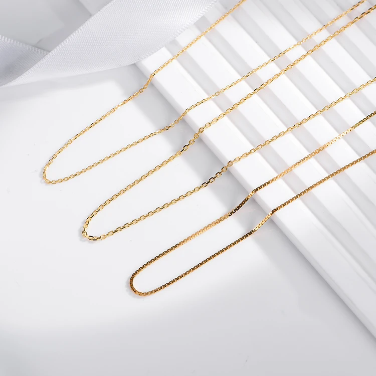 
18K solid gold chain jewelry 0.8mm real yellow gold box links chain necklace for woman 