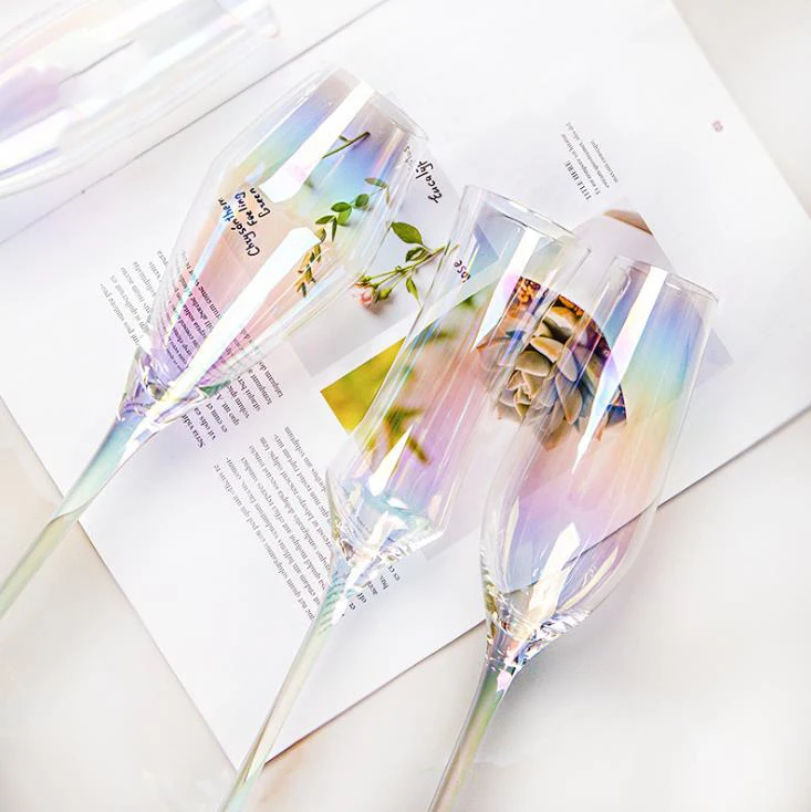 

Mouth Blown Crystal Rainbow Wine Glasses Colored Champagne Goblets, Clear transparent