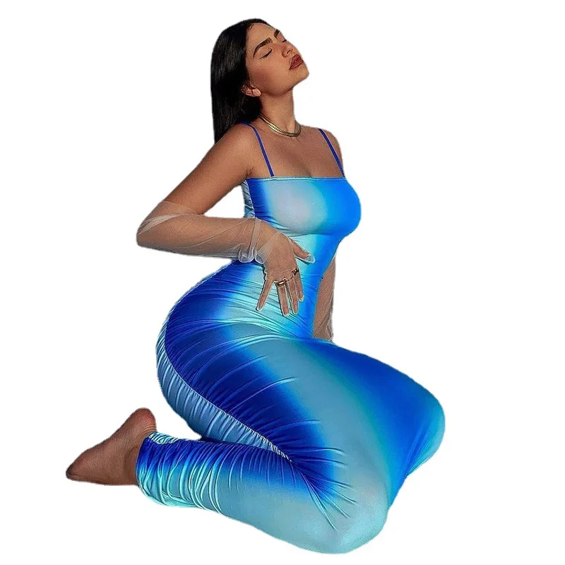 

Gradient Color Printed Ankle Length Women Dresses For Beach Ladies Long Slip Dress
