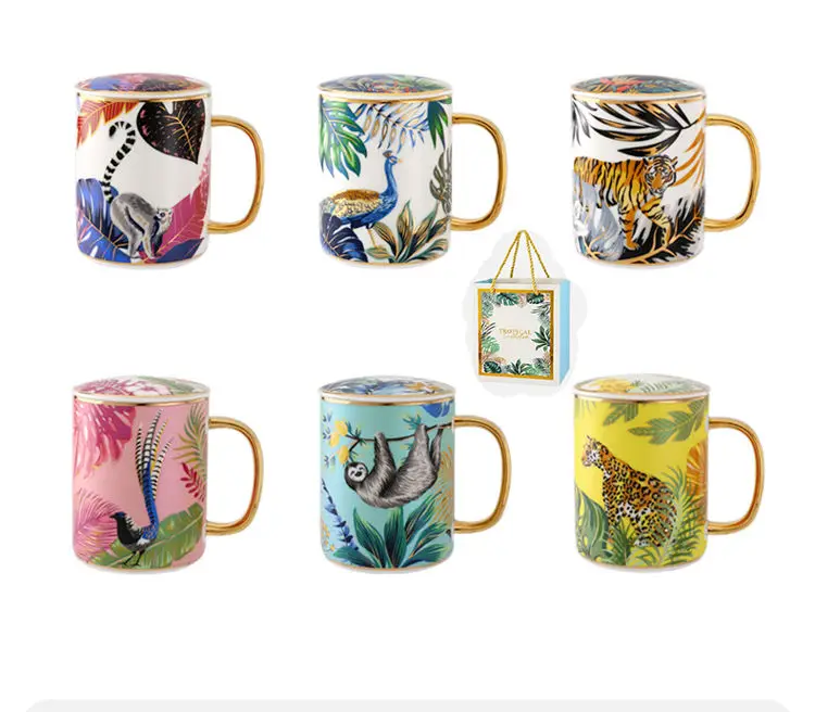 

Wholesale 280ML Tasse Cafe EN Ceramique Animaux Sloth Bird Tiger Flamingo Peacock Leopard Animal Prints Cute Coffee Mug Cup, Yellow,white,pink,gray,gold...