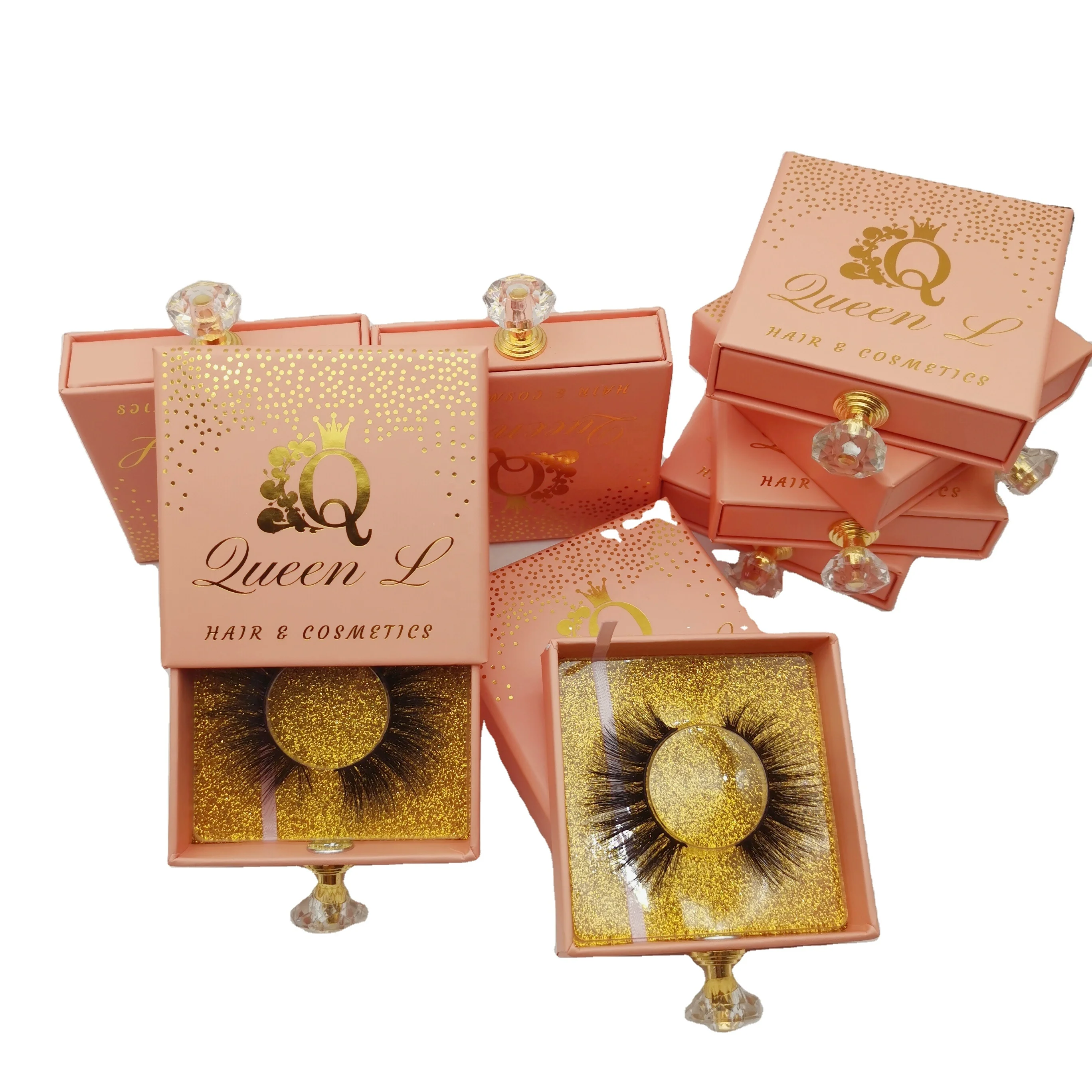 

Amazing high Quality Custom logo pull out Eyelash cases Glitter Paper Eyelash boxes empty packaging for lashes