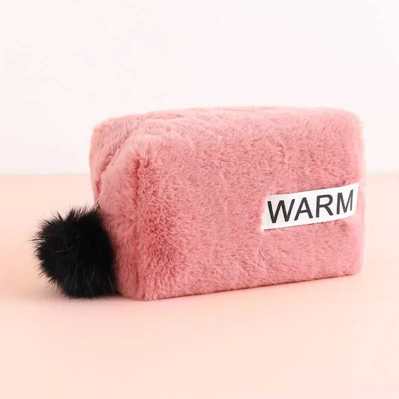 

Wholesale Promotion Cheap Terry Cloth Velvet Zipper Custom Makeup Pouch Cosmetic Bags For Girls Women, White