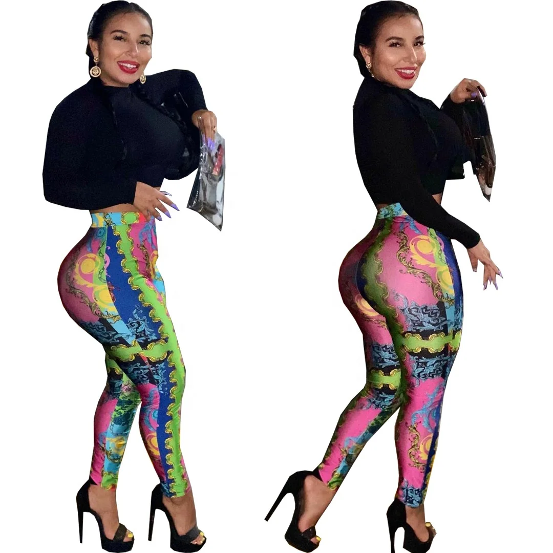 

SY21327 2021 spring summer women casual ladies color block soft tight pants for ladies pants women, 2 colors