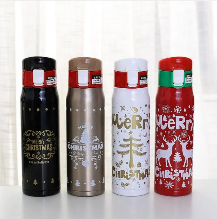 

Double Wall Insulated Stainless steel Christmas Water Bottle / Christmas thermo cup / xmas mugs, Red white gold black