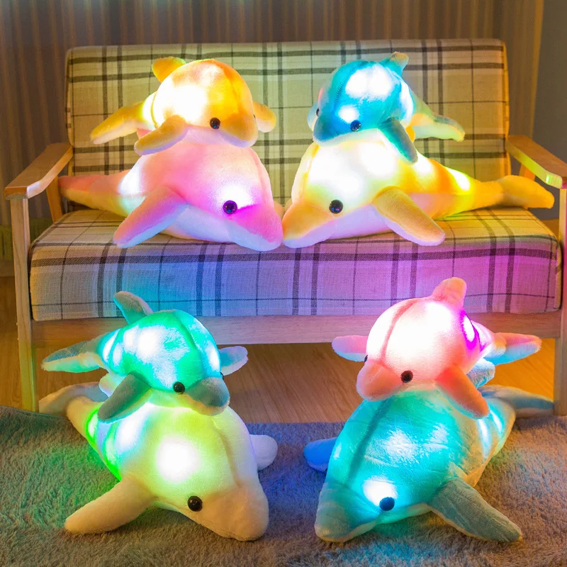 

Wholesale Glowing Dolphin Stuffed Animal Soft Kids Toys Custom Soft Blue Dolphin Plush Light-up Toys