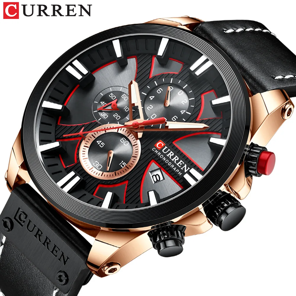 

CURREN 8346 Men Watch Top Brand Luxury Leather Quartz Clock Fashion Casual Chronograph Wristwatch Male Sport Military Watch, 5colors