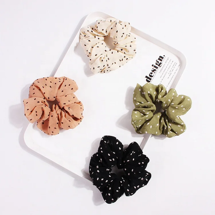

MIO wholesale women's flower leaf cherry pattern chiffon hair scrunchies for lady girls hair tie ponytail holder