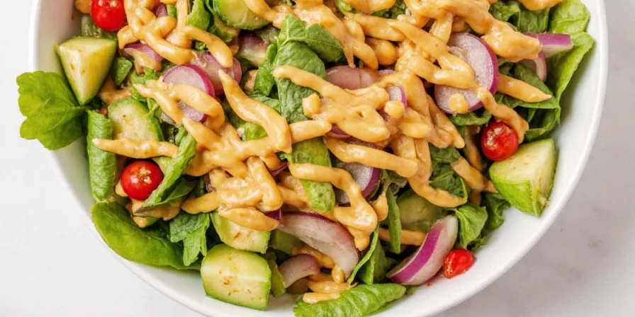 Honey chipotle dressing next to various foods