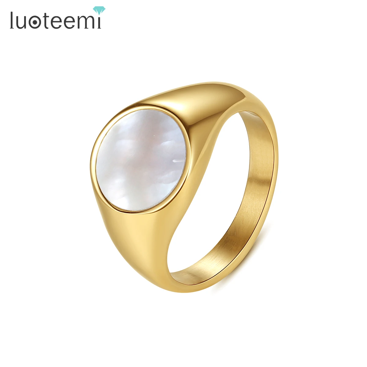 

SP-LAM White Shell Gold Stainless Steel Hip Hop Geometric Gift Luxury Finger Plated Wedding Ring Jewelry Woman